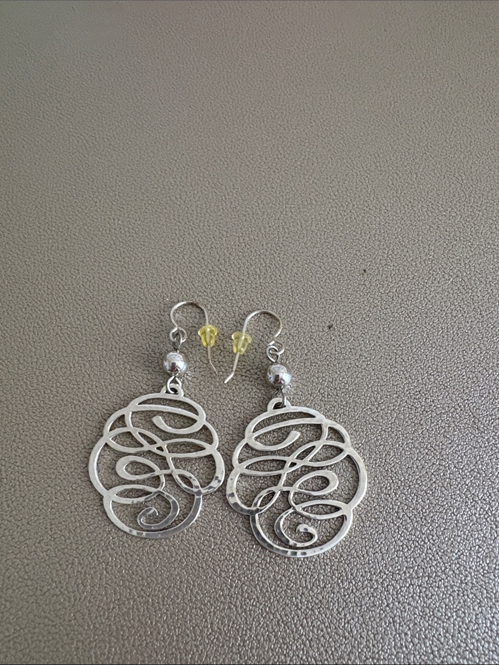 Brighton Silver Openwork Swirl Dangle Earrings with Yellow Ear Backs